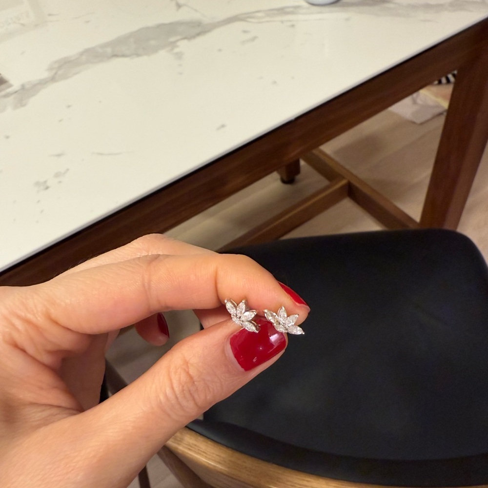 White Sapphire Leaf Stud Earrings